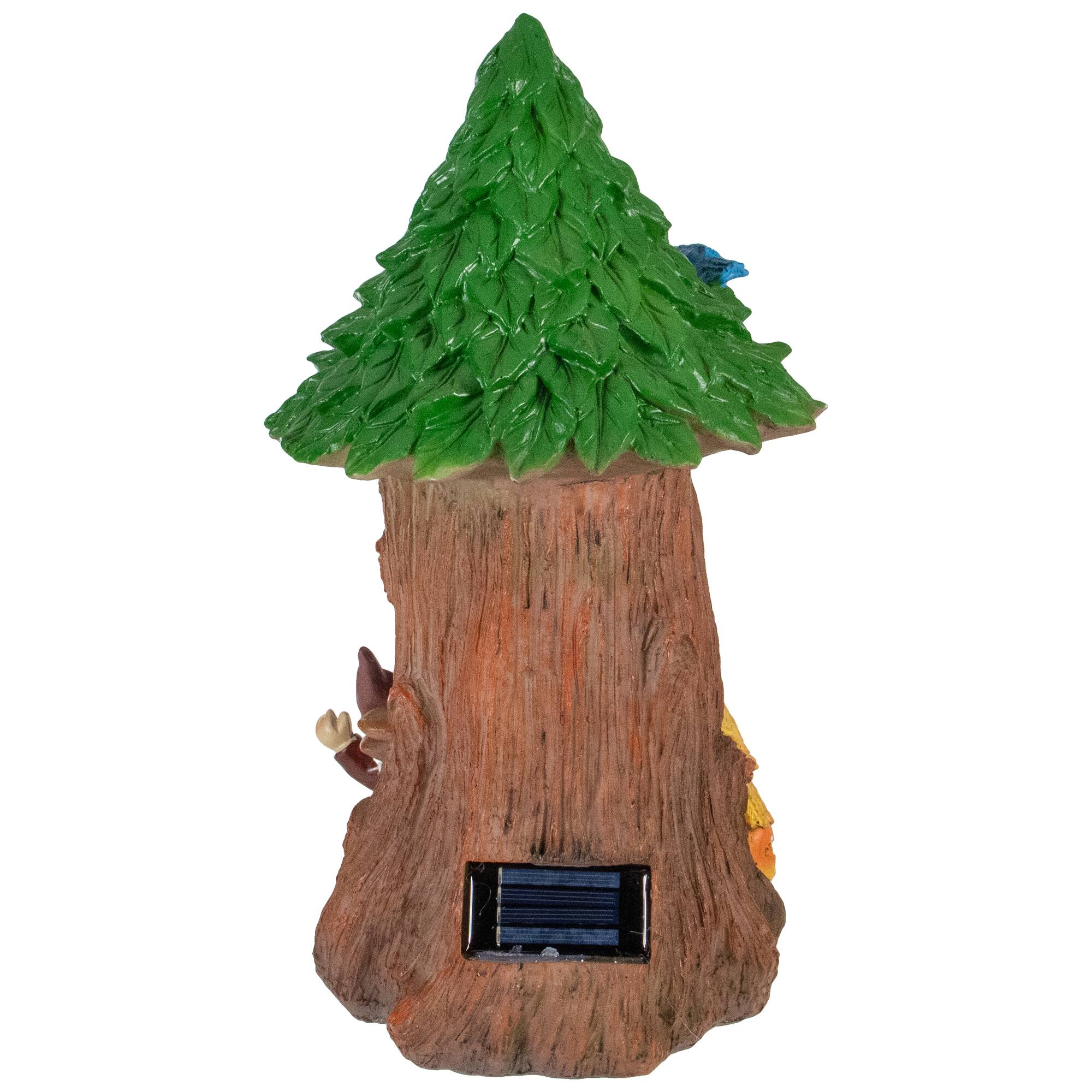 Alt View 4. Northlight - 14" Solar Lighted Welcome Gnome Tree House Outdoor Garden Statue - Brown.