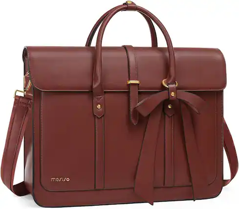 Front. mosiso - Laptop Bag for Women 13-14 inch PU Leather Laptop Shoulder Bags Convertible Backpack Casual Handbag Work Computer Bag - Brown.