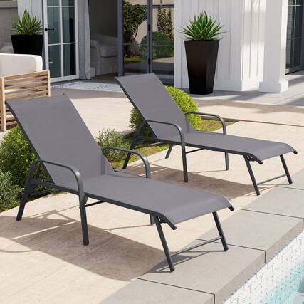 Front. Crestlive Products - Crestlive Products Outdoor Lounger Aluminum Adjustable Chaise Lounge Chairs with Arms (Set of 2) Gray - Gray.