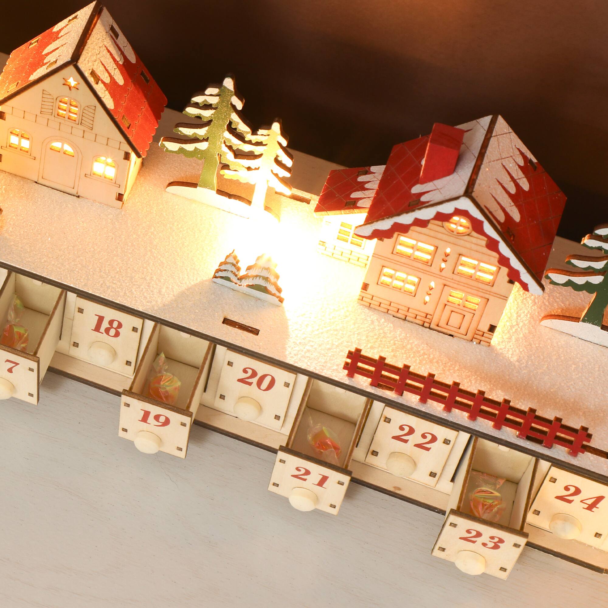 Alt View 8. Homcom - Christmas Advent Calendar w/ 24 Drawers, Reusable Lighted Wood-Effect Countdown Calendar - Natural Wood.