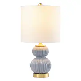Jonathan Y - Daphne 20" Contemporary Transitional Metal/Glass Ribbed Gourd LED Table Lamp, /Brass Gold - Gray