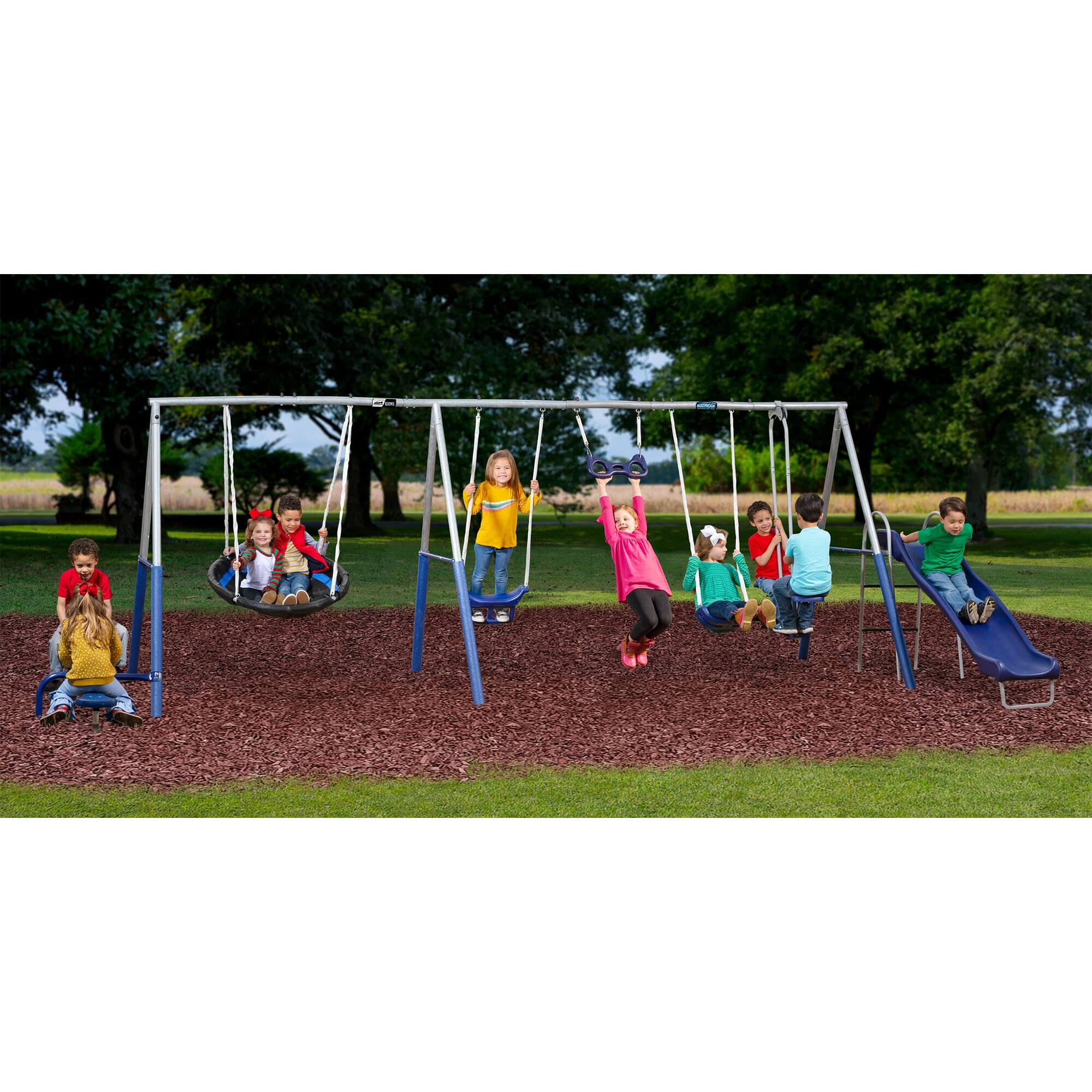 Alt View 1. XDP Recreation - XDP Recreation Fun All Mighty Swing Set w/See Saw, Super Disc, Swings, & Slide - Silver, Blue.