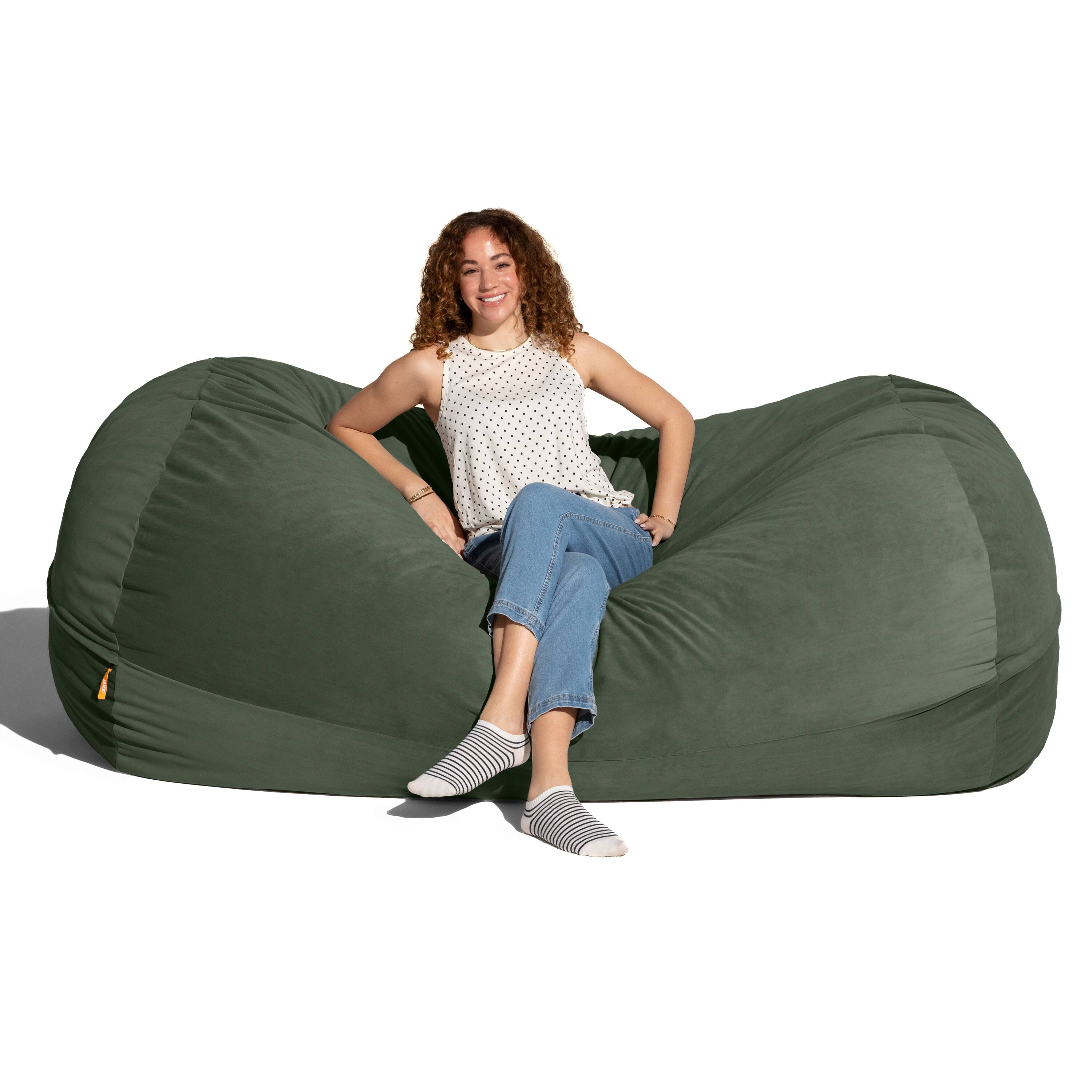 Angle. Jaxx - Jaxx Grand Lounger 7 Foot Bean Bag Sofa -Lush Velvet Green - Lush Velvet Green.