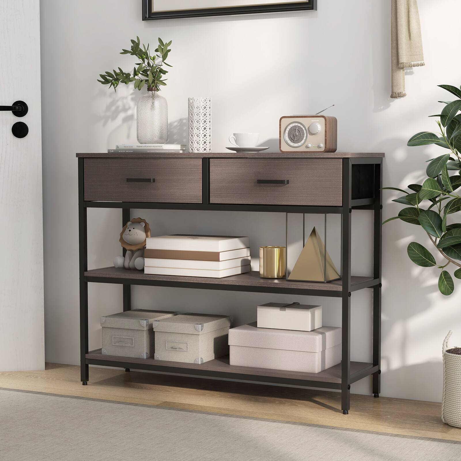 Alt View 10. Ecooso - Console Table with Folding Fabric Drawers for Entryway - Grey.