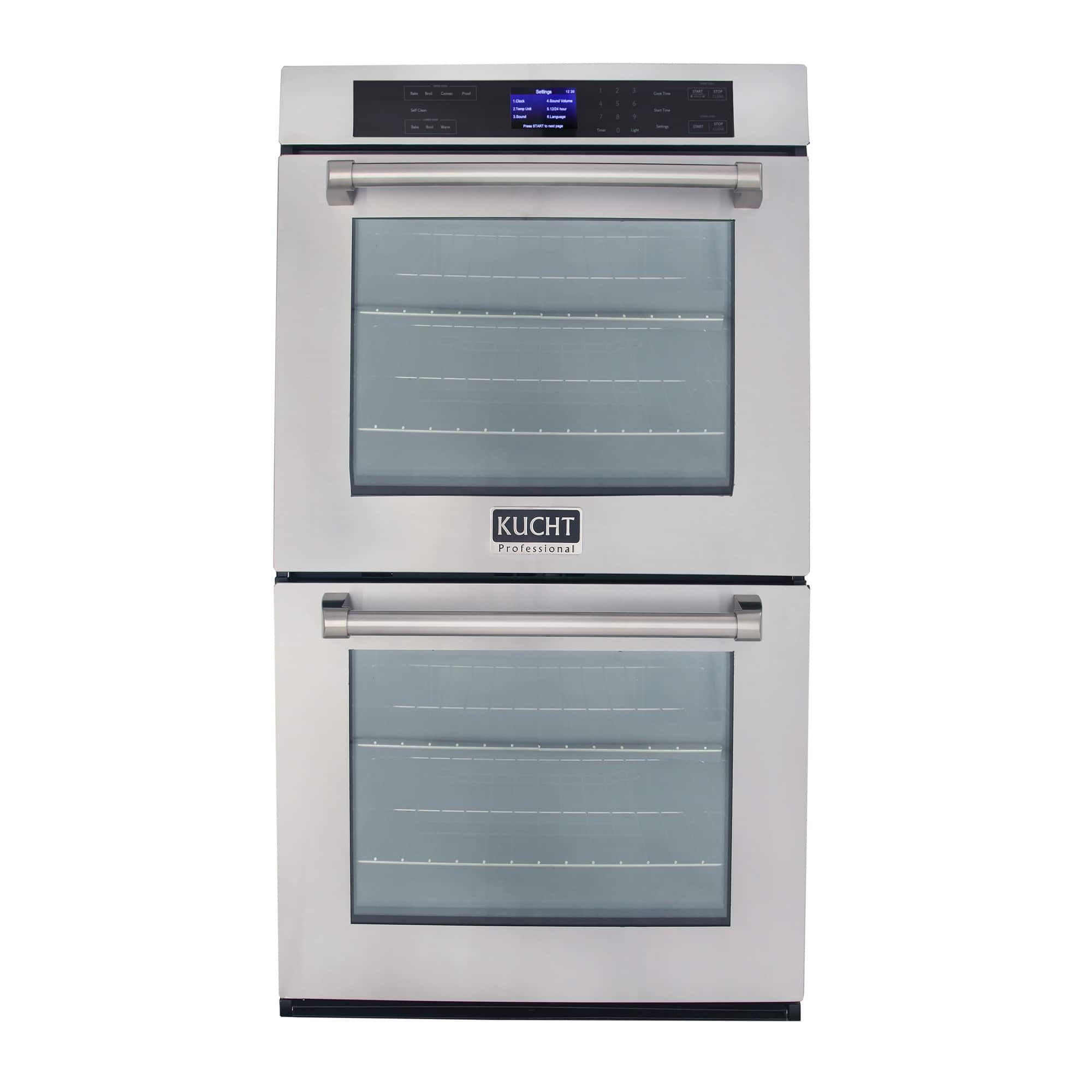 Kucht - 30 in. 10 cu. ft. Double Electric Wall Oven with True Convection and Self-Cleaning - Stainless Steel