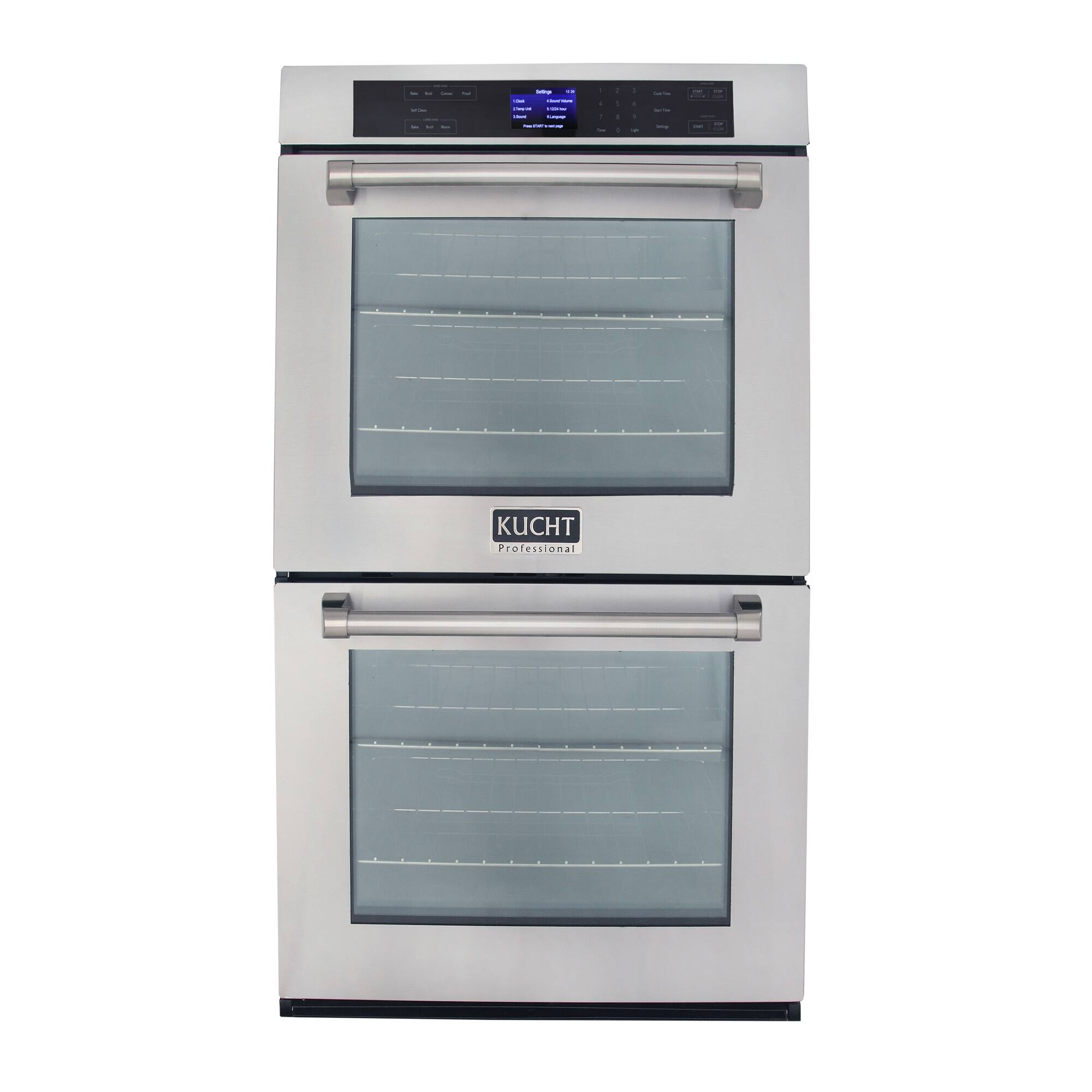 Kucht - 30 in. 10 cu. ft. Double Electric Wall Oven with True Convection and Self-Cleaning - Stainless Steel