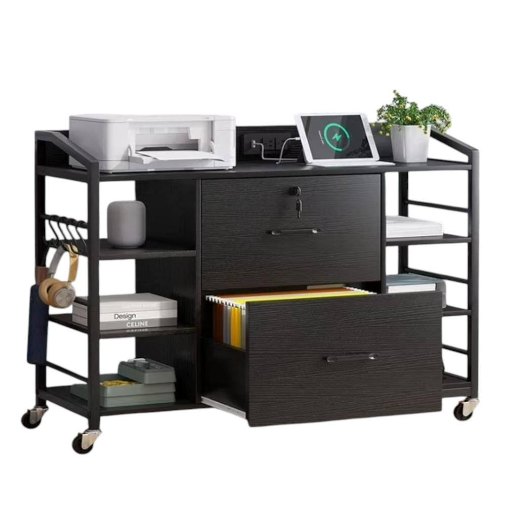 Hivvago - Printer Stand Bookcase Power Station Mobile Office File Cabinet - Black