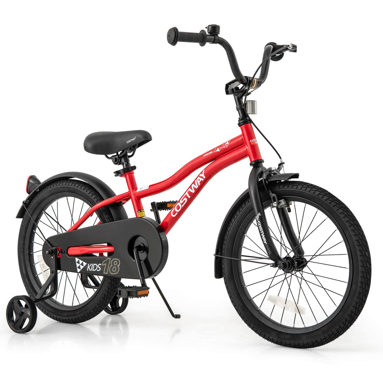 Costway - 18" Kids Bike for 4-8 Years Old Boys & Girls with Adjustable Seat Handbrake Reflectors - Red