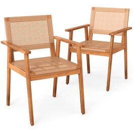 Gymax - Acacia Wood Outdoor Dining Chairs Set of 2 w/Backrests & Armrests for Backyard - Yellow