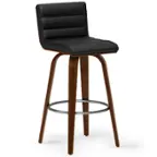 Front. Simpli Home - Roland Mid Century Modern swivel bar stool in black vegan faux leather - Black.