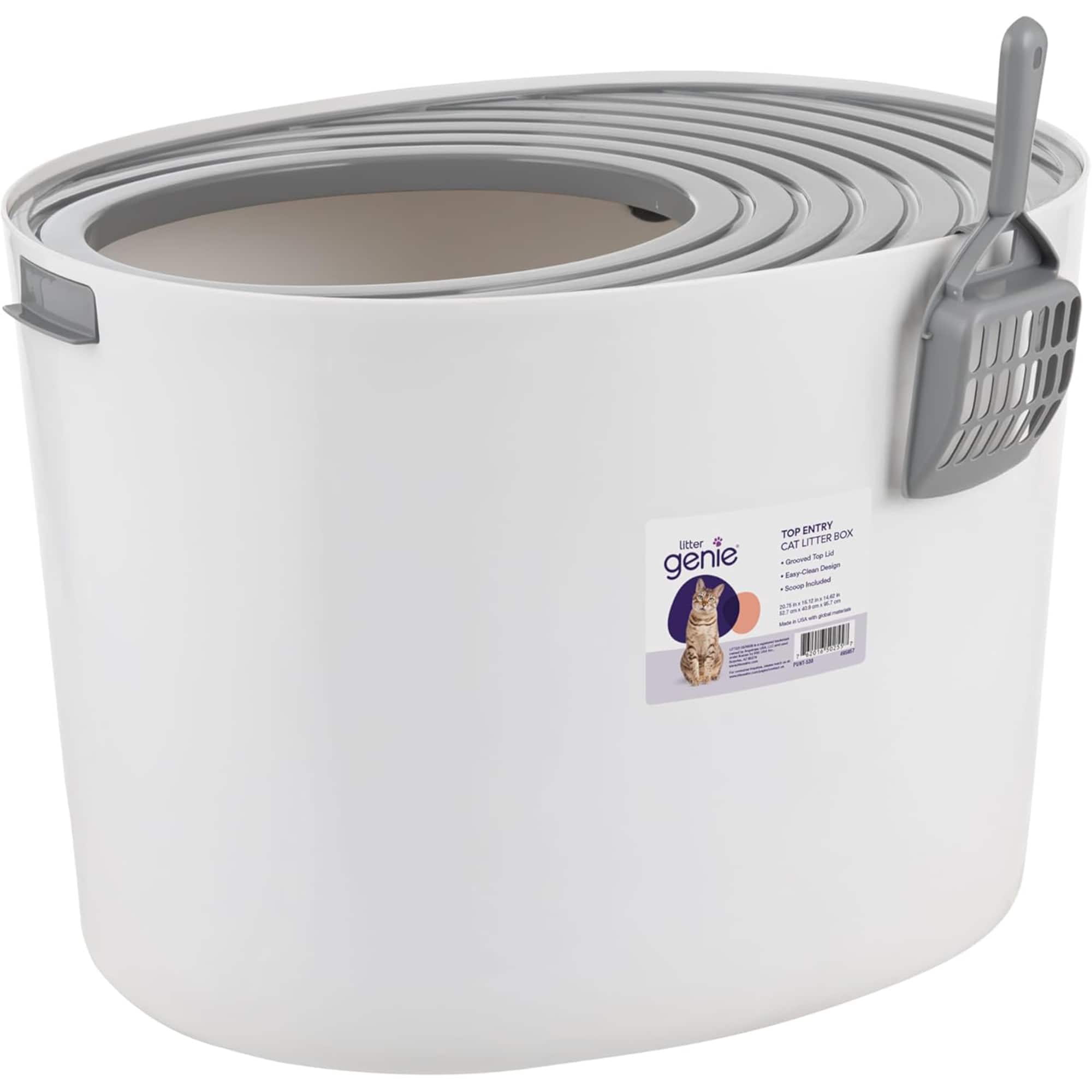 Litter Genie - Cat Litter Box, Round Top Entry w/ Catching Lid & Scoop, White/Gray - White/Grey price history on PriceWatchPro