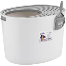 Litter Genie - Cat Litter Box, Round Top Entry w/ Catching Lid & Scoop, White/Gray - White/Grey