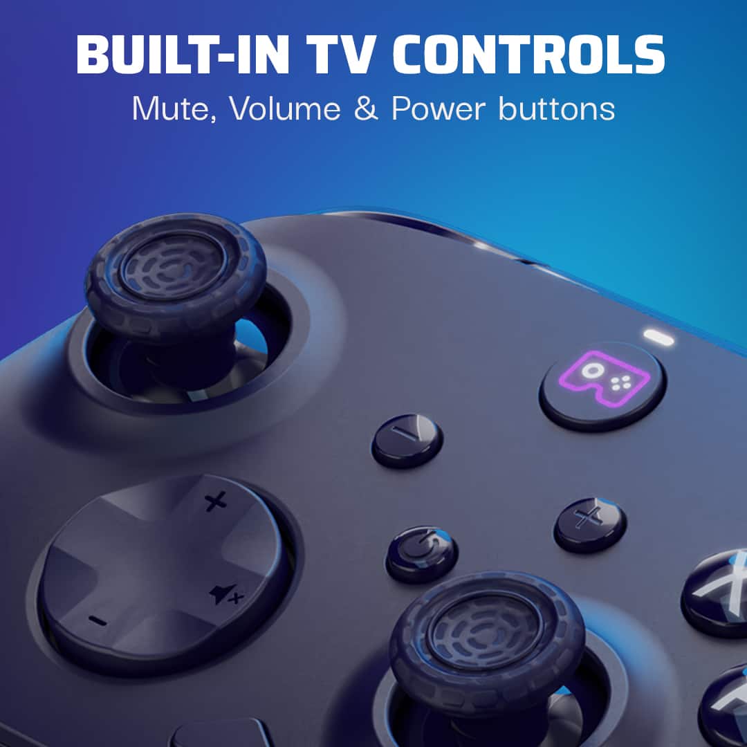 Built-in TV controls: Mute, Volume, and Power buttons + X.