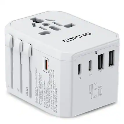 EU UK USA/AUS Epicka I CI A2 Adapter 12.0W A1 MAX C3 Universal Travel 10A 50/60HZ, IAMAX 1A 3.04 5.0W(45.0W MAX) 45. 5.0V-Z A1/A2:5.0V-2.4A12.01 C1+A1/A2=30.0W+12.0W C2 50/60Hz load) 9.0V-3. ow .0V-2.25A A1/A2: Al+A2=15.0W GaN 1055 45W Epicka UTA 613N045 Model: 100 240V- Rating: 100V-240V- input: USBports (For C1:5.0V-3. OA 15.0W/ 27.0W/ 12. 12.0V-3.0A 36 15. 15