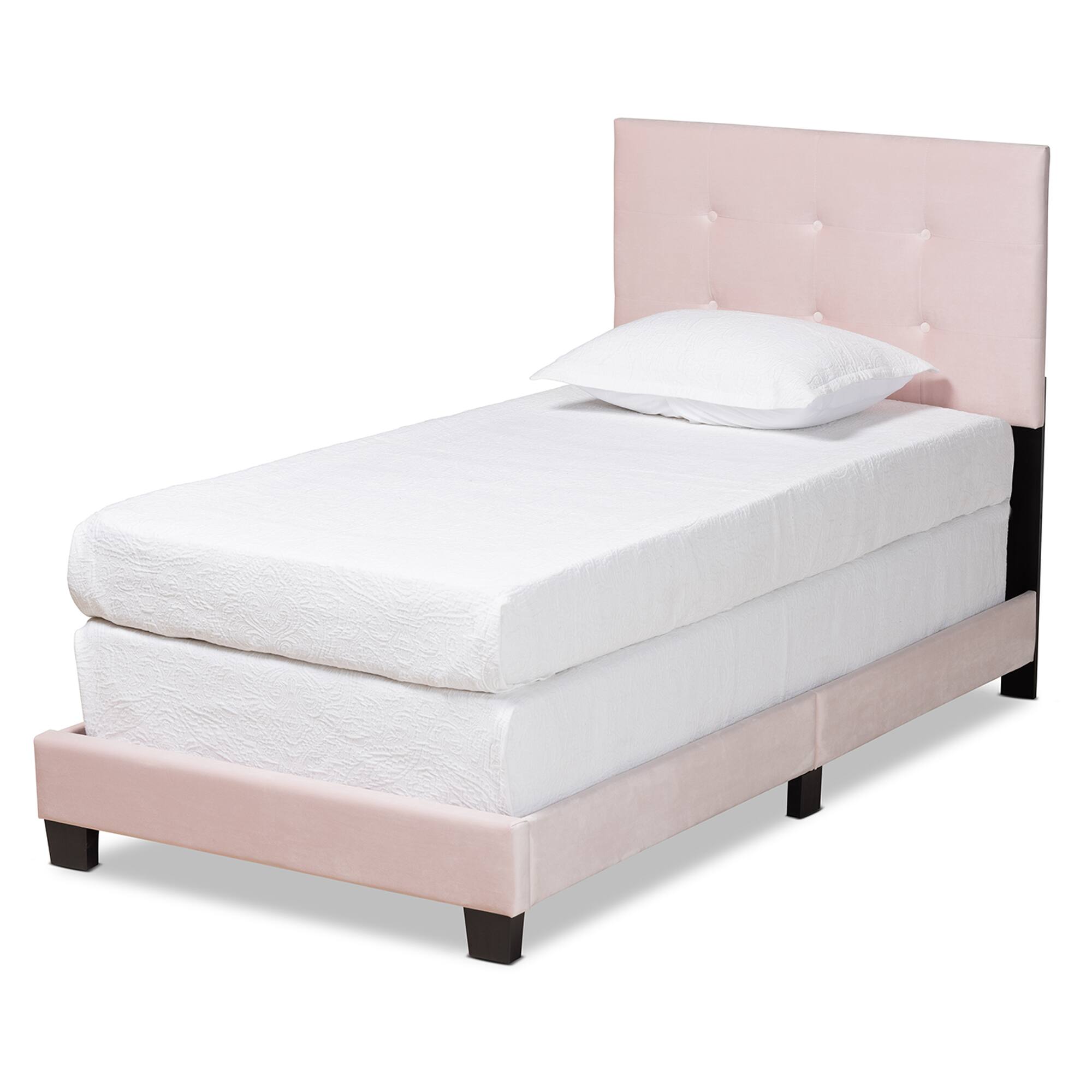 Front. Baxton Studio - Caprice Modern and Contemporary Glam Velvet Fabric Upholstered Panel Bed - Light Pink/Black.