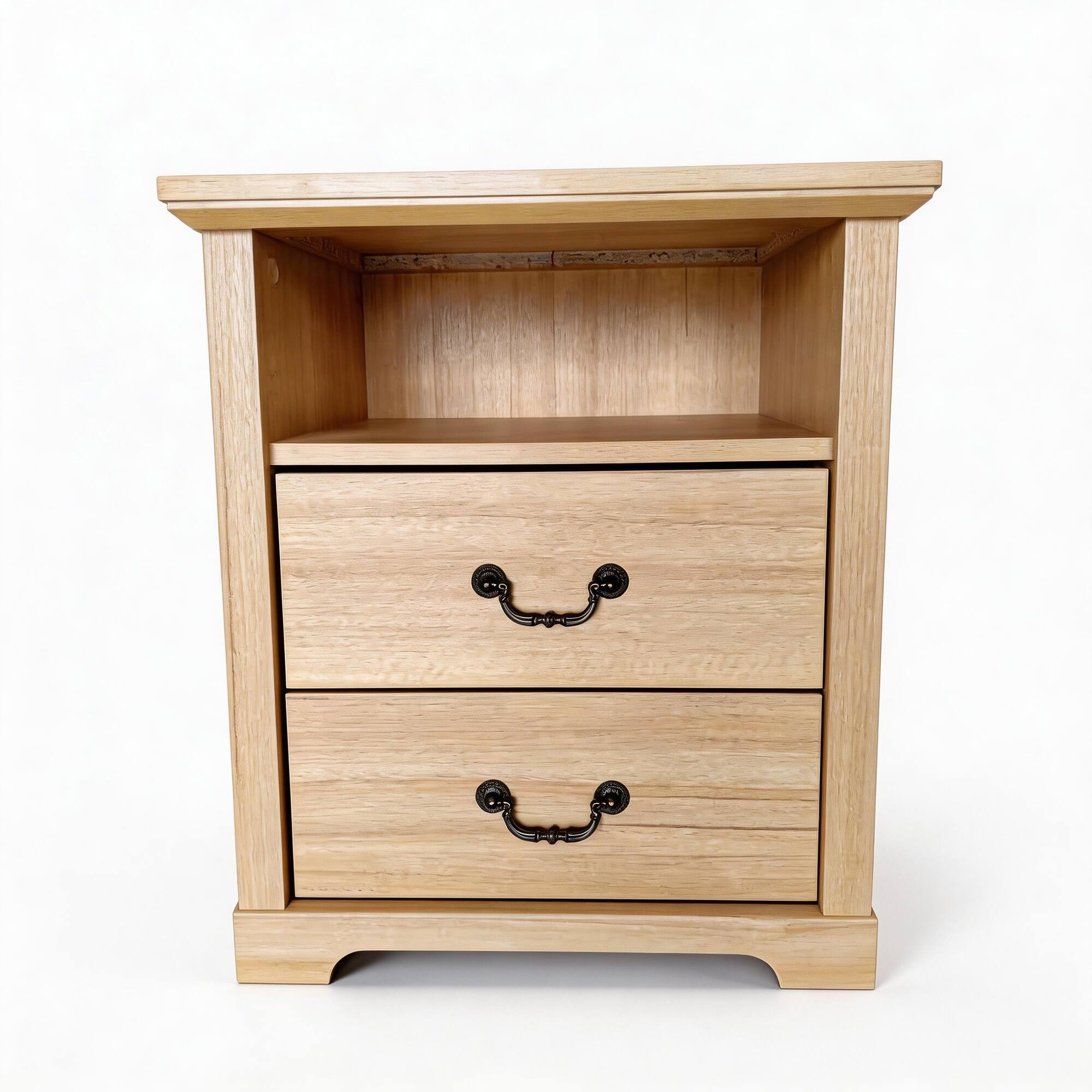 Alt View 1. Vaczon - Rustic Natural Nightstand Bedside Table with Open Shelf and 2 Drawers - Natural.