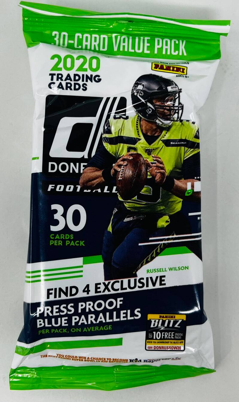 30-CARD VALUE PACK 2020 PANINI AGES + TRADING CARDS

30 CARDS PER PACK

RUSSELL WILSON FIND 4 EXCLUSIVE PRESS PROOF PARALLELS BLUE BLITZ PER PACK, ON AVERAGE GET 10 FREE DIGITAL PACKS WHEN YOU DOWNLOAD THE BLITZ APP CODE: DONRUSSOW20

THE NEXT YOU COULD WIN A CHANCE TO BECOME KID