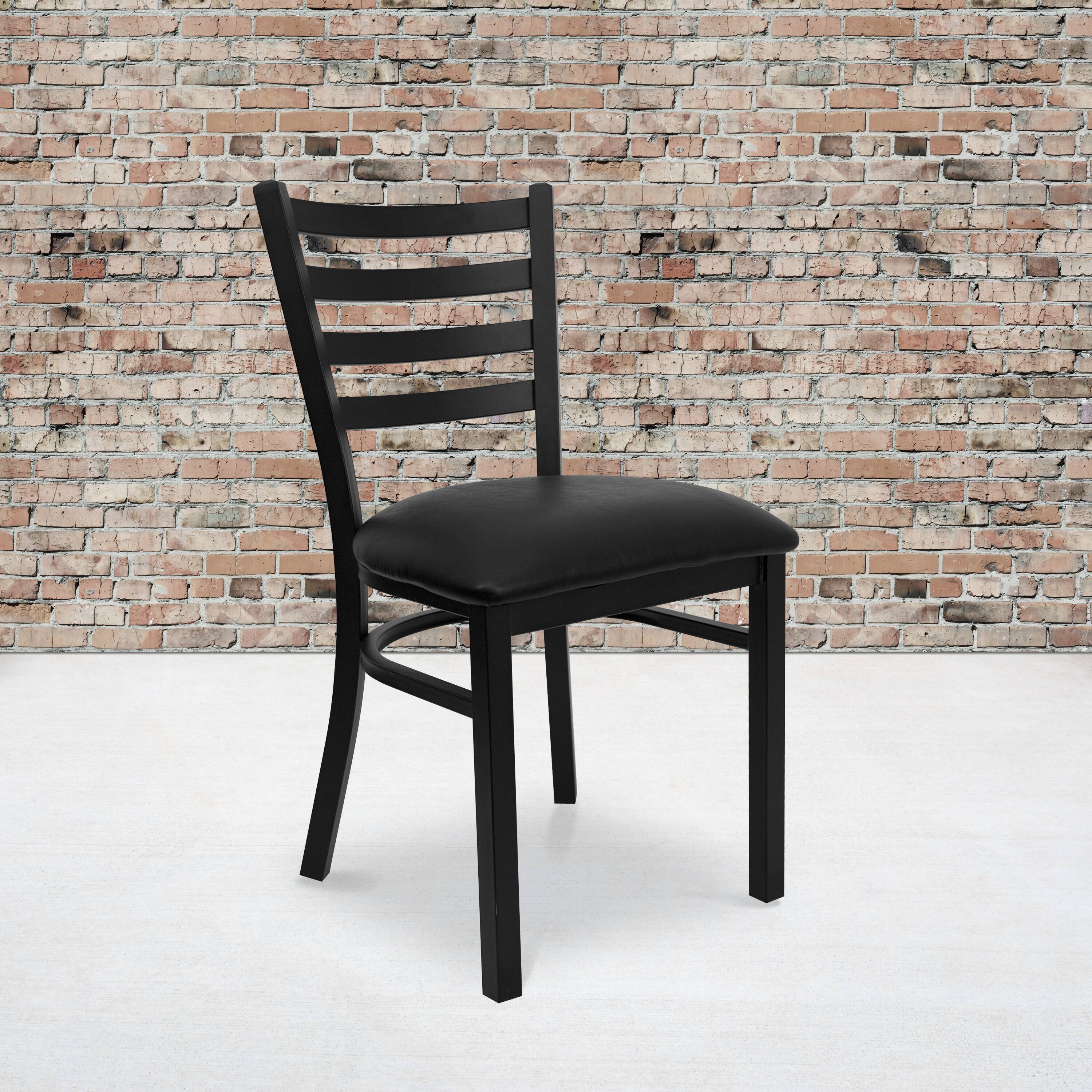 Alt View 2. Emma + Oliver - 2 Pack Ladder Back Metal Restaurant Chair - Black Vinyl Seat/Black Metal Frame.
