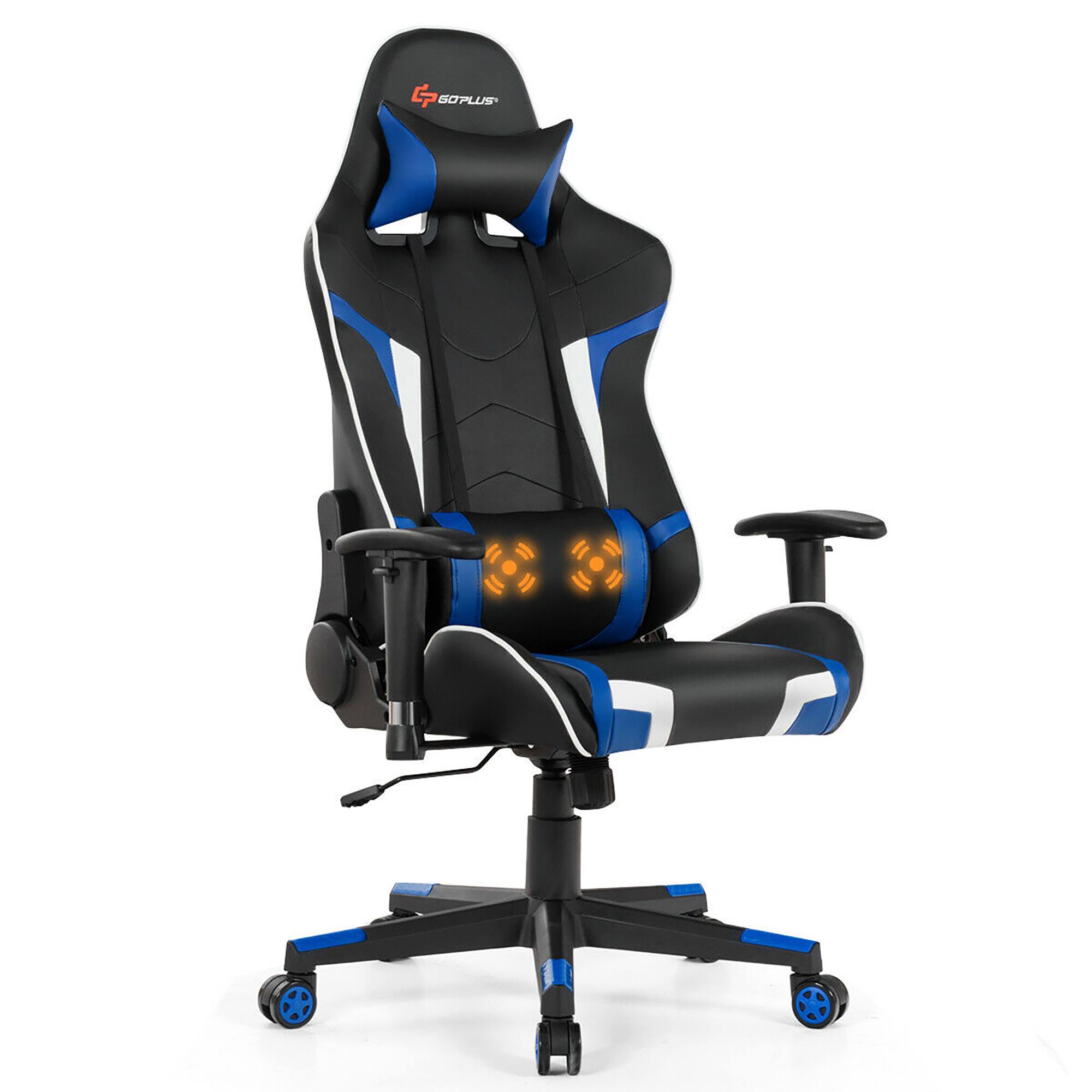 Costway - Racing Massage Gaming Chair with Lumbar Support - Blue + Black