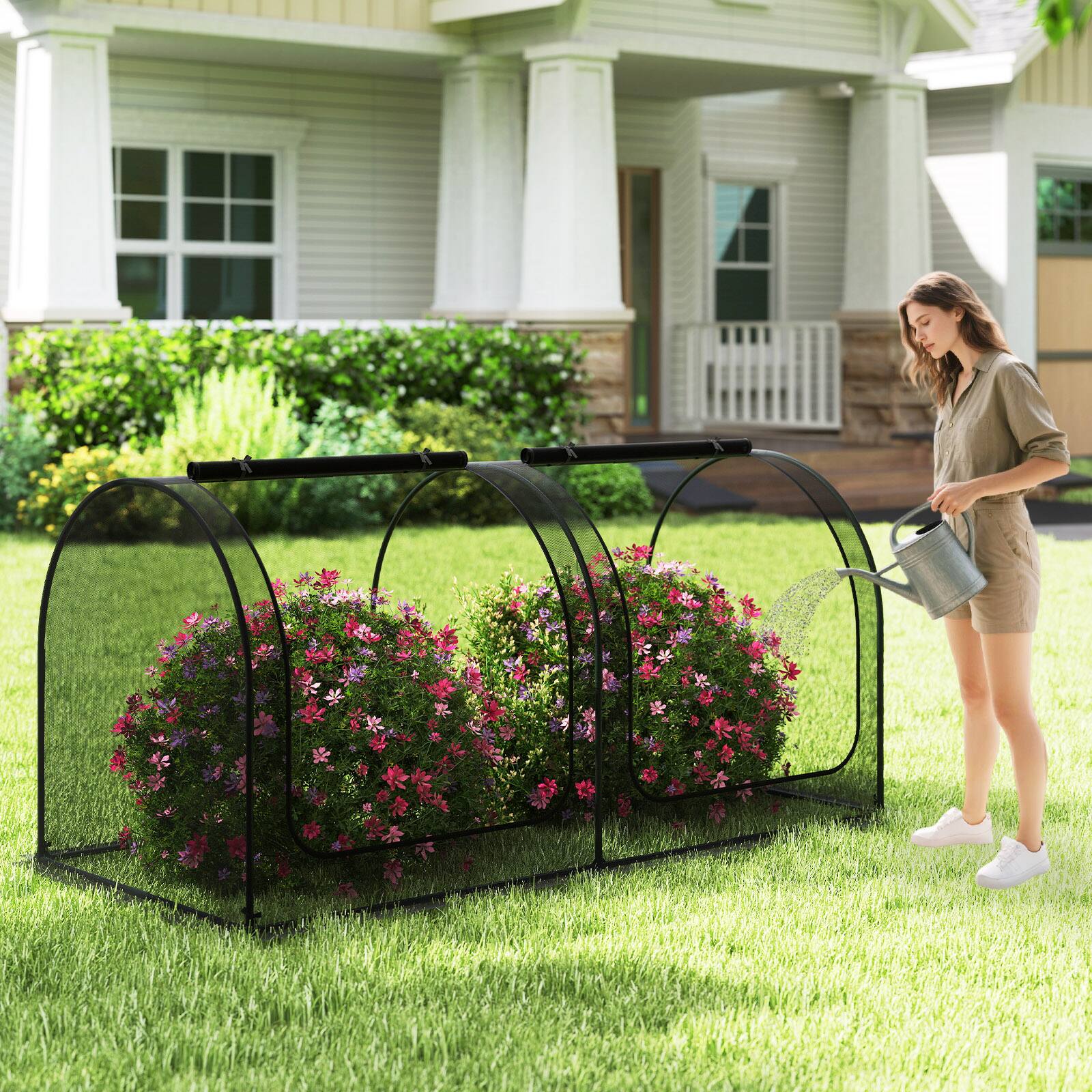 Alt View 4. Gymax - Gymax 98 x 48 x 48in Portable Crop Cage w/2 Roll-Up Zippered Doors 4 Ground Stakes - Black.