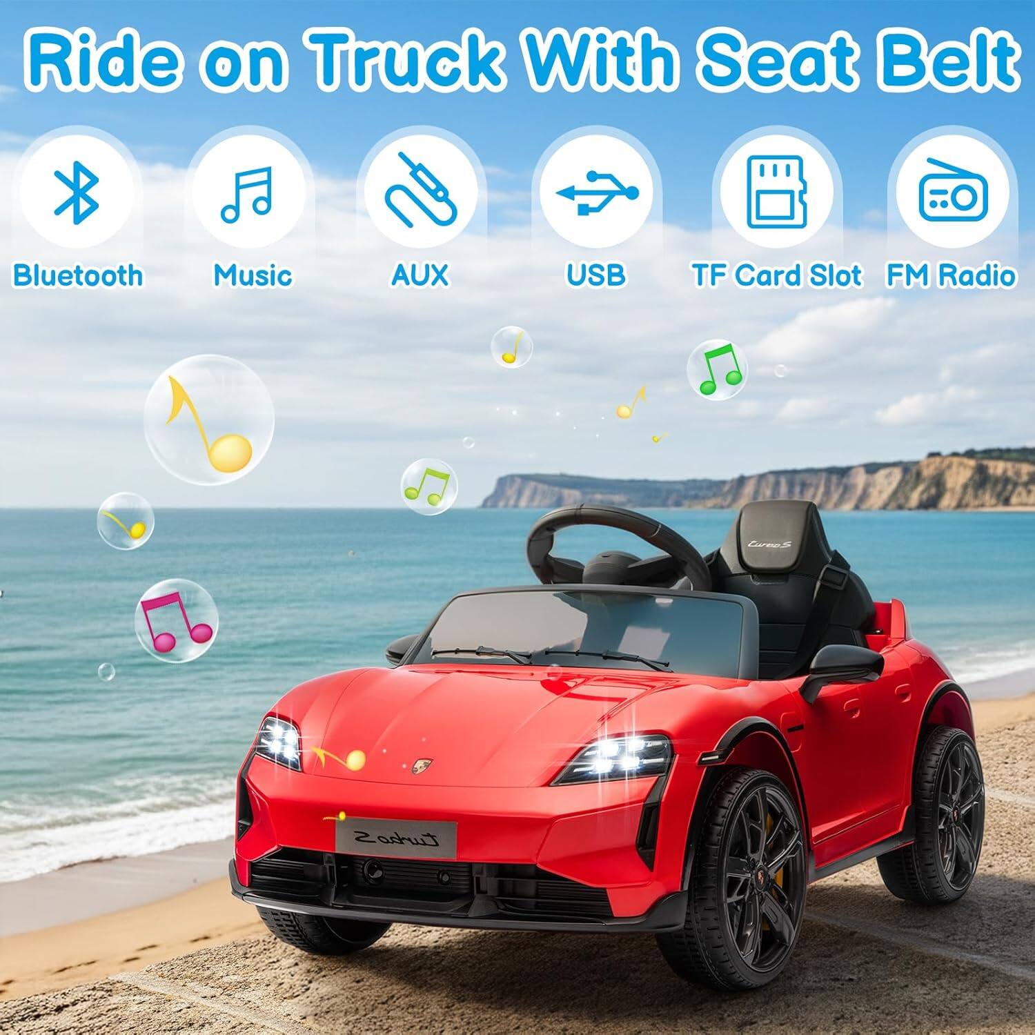 Ride on Truck With Seat Belt

- Bluetooth
- Music
- AUX
- USB
- TF Card Slot
- FM Radio