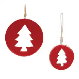 BreeBe - Red Wood Pine Tree Cut-Out Ornament (Set of 12) - Red, Brown