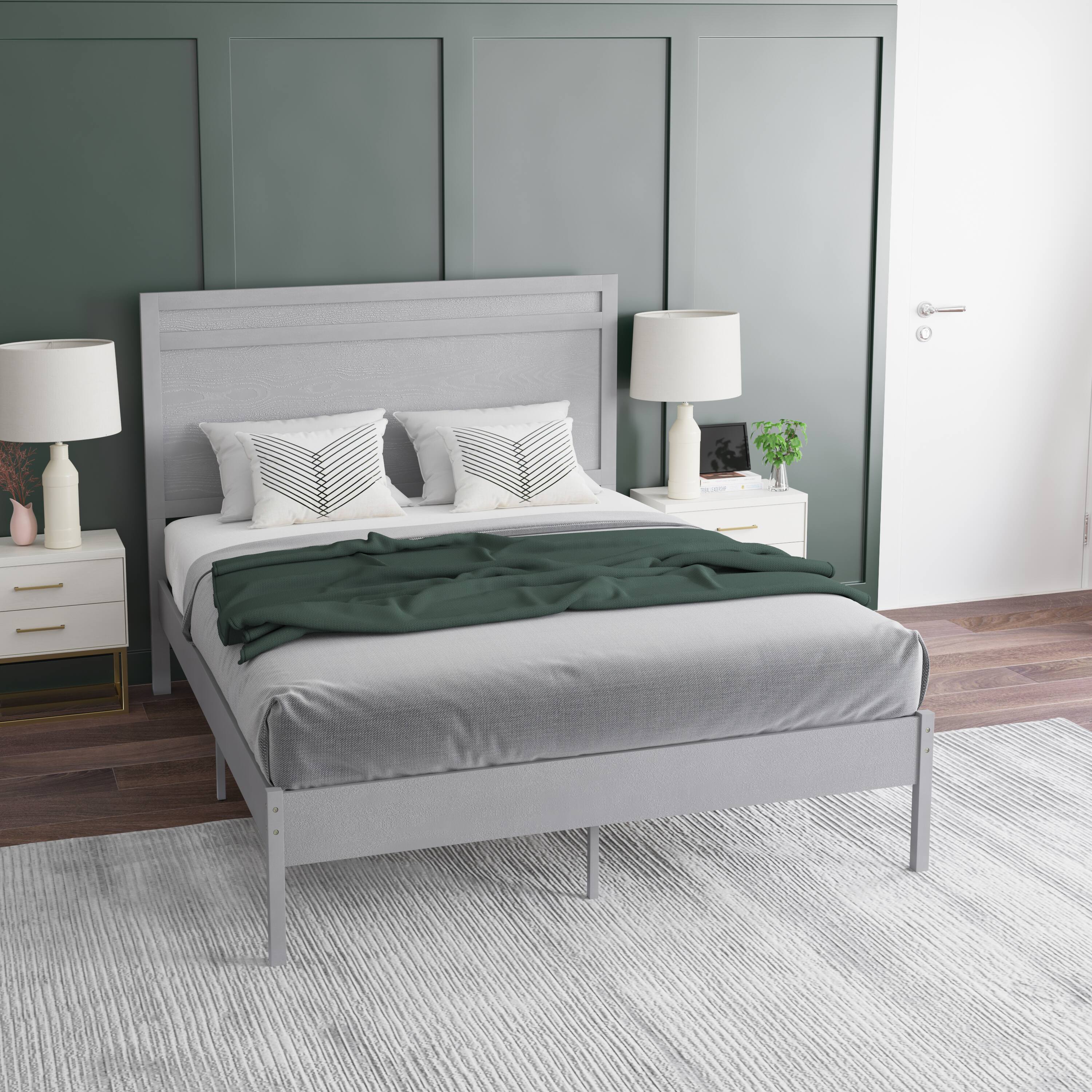 Alt View 4. Emma + Oliver - Allanza Classic Wooden Platform Bed with Headboard - Gray.