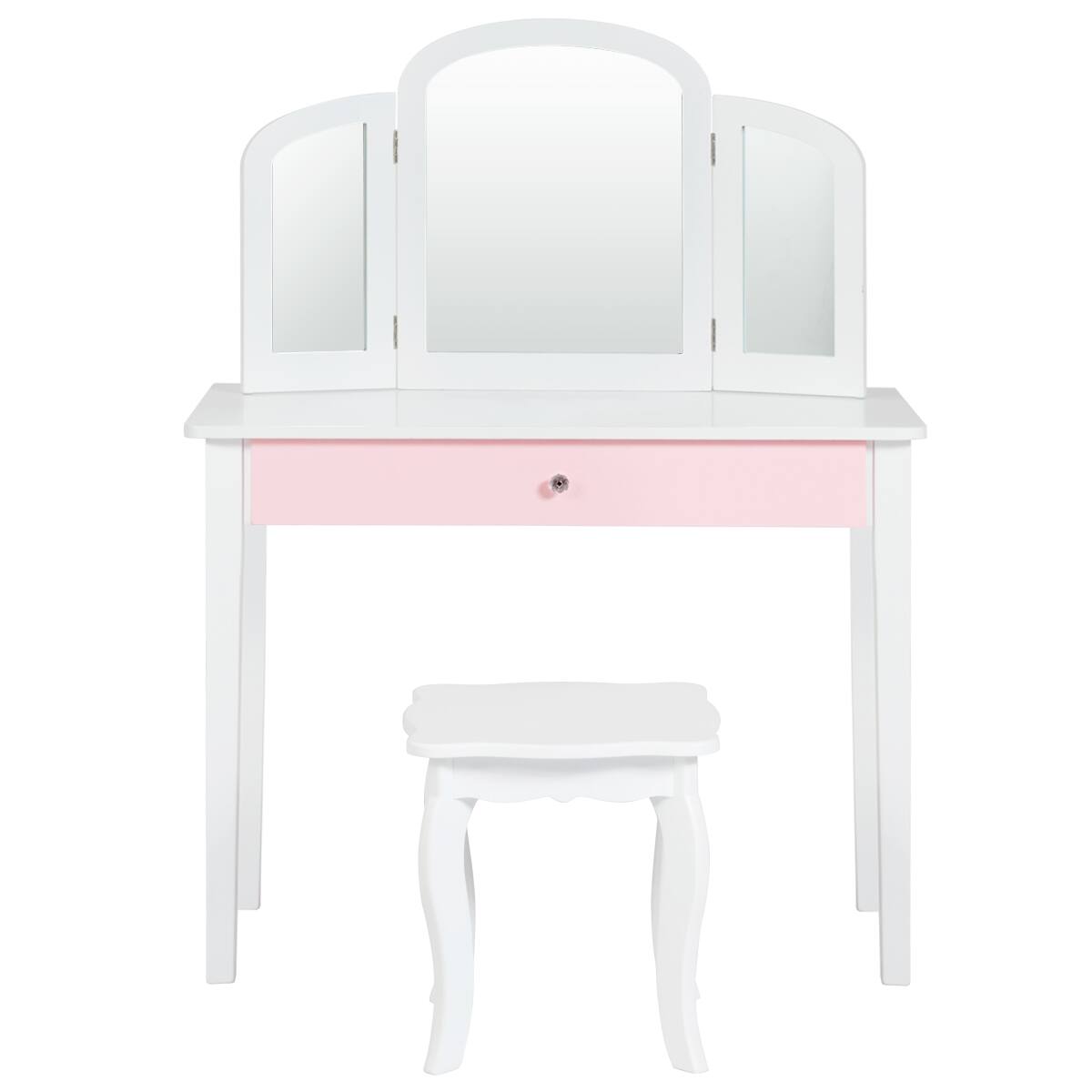 Alt View 3. Costway - Costway Kids Vanity Set Princess Makeup Dressing Play Table Set W/Mirror - White.