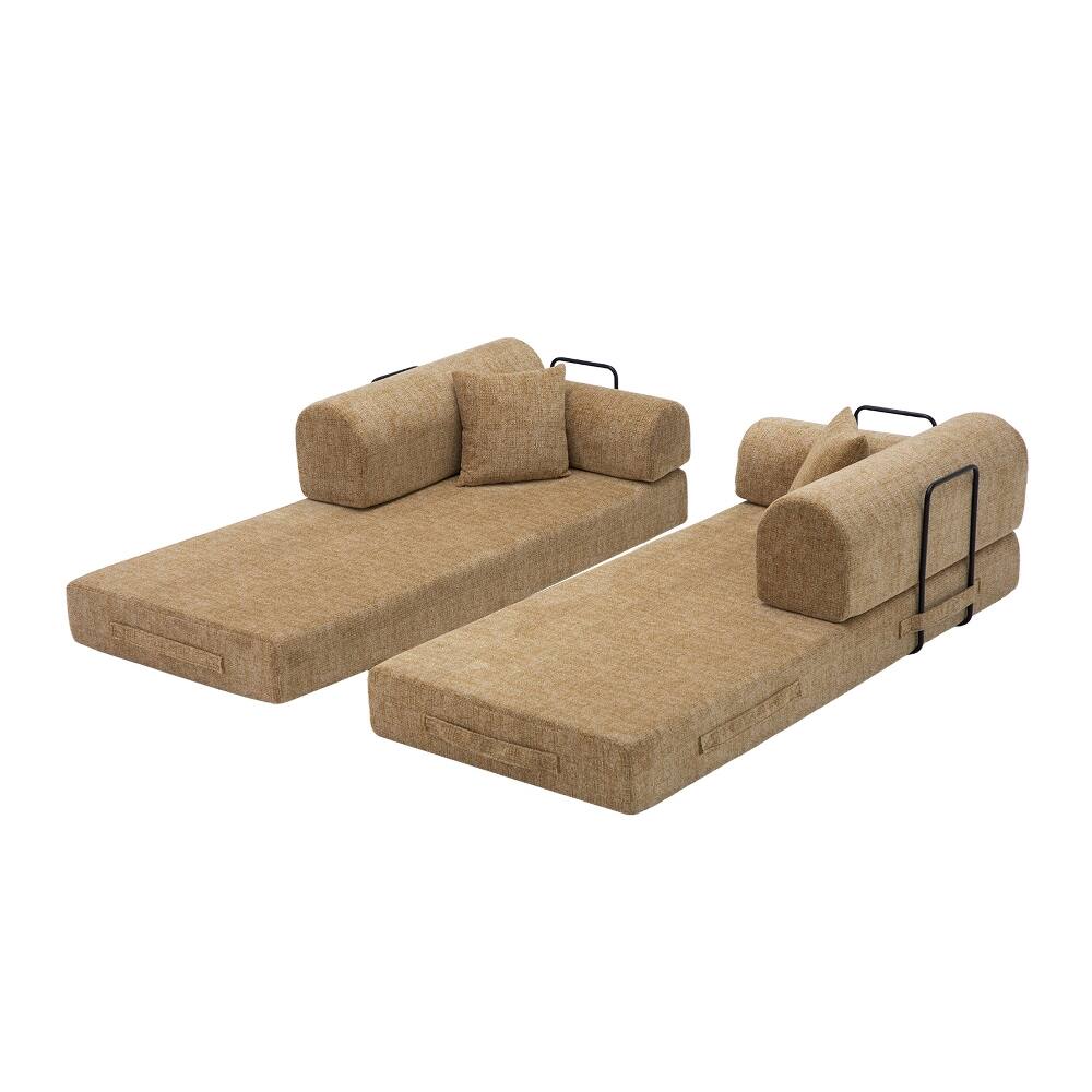 Alt View 3. Loheer - Loheer Convertible Sleeper Sofa Bed 4-in-1 Boucle Floor Couch Folding Mattress Sofa for Small Space Ochre - Ochre.