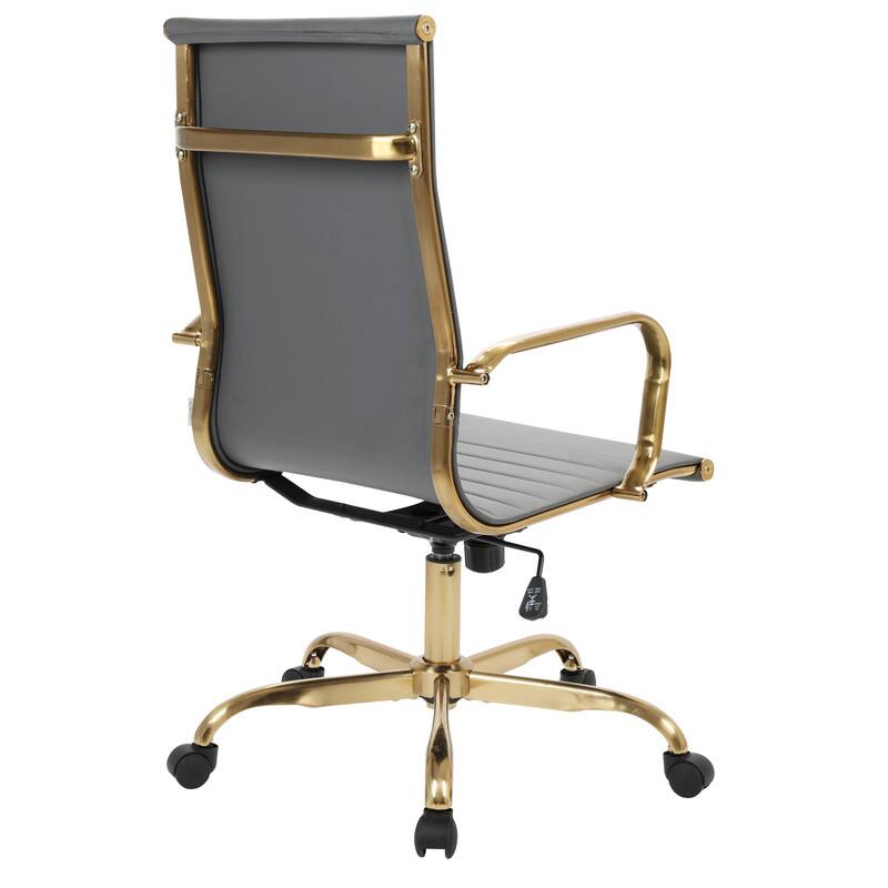Alt View 4. LeisureMod - Harris Ergonomic High-Back Office Chair Leather Upholstery, Adjustable Swivel, Tilt, and Gold Stainless Steel Frame - Grey.