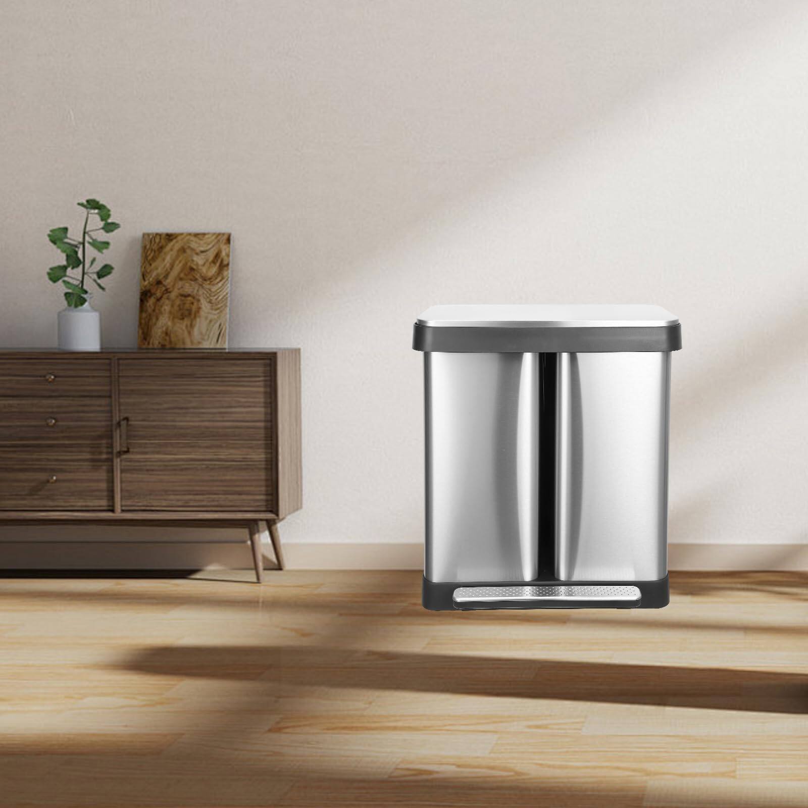 Alt View 3. Acekool - Trash Can, 2 x 8 Gal Dual Garbage Can & Recycle Bin, 2 Compartments.