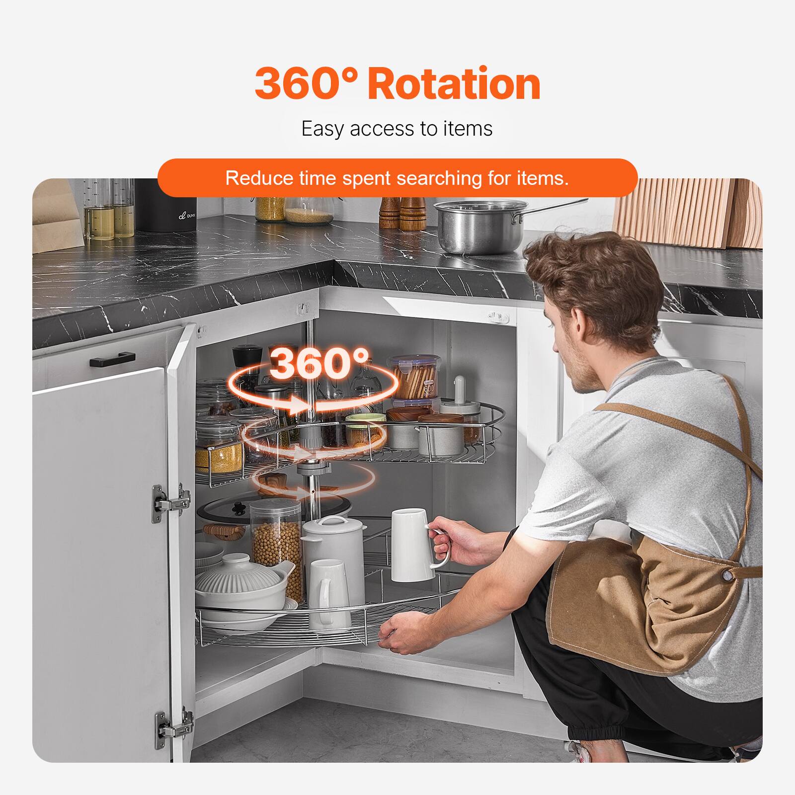 360° Rotation  
Easy access to items  
Reduce time spent searching for items.