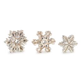 BreeBe - Beaded Wood Design Snowflake Decor (Set of 3) - Brown, White