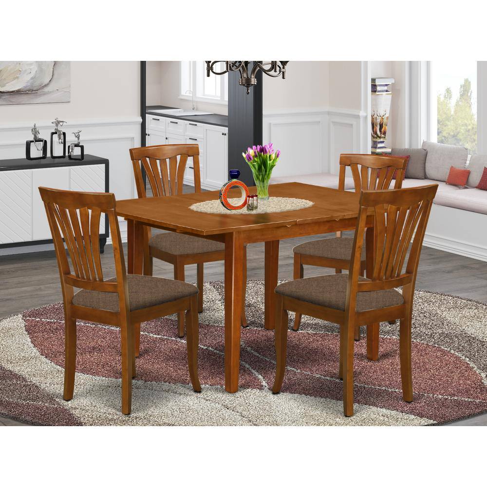 Back. East West Furniture - MLAV5-SBR-C 5 Pc dinette set for small spaces-Dining Tables and 4 Dining Chairs - Saddle Brown.