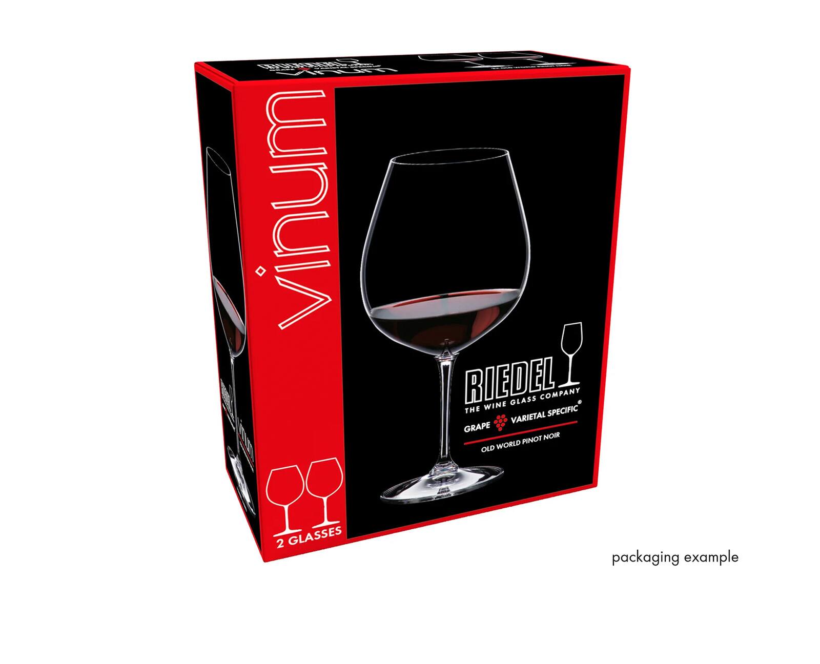 VINUM

RIEDEL GLASS COMPANY
THE WINE SPECIFIC VARIETAL GRAPE PINOT NOIR OLD WORLD
2 GLASSES

packaging example
