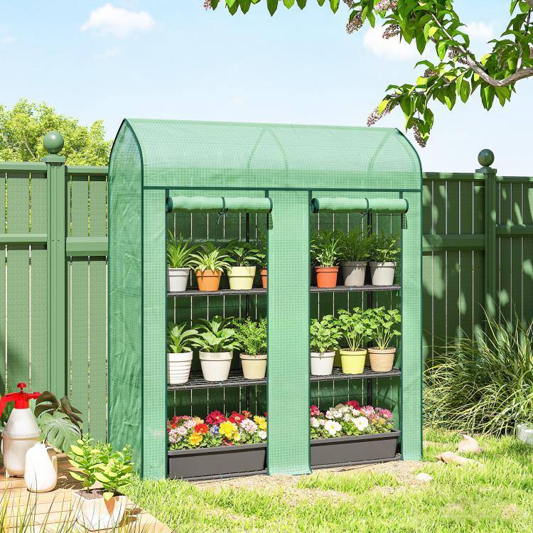 Alt View 2. PULUZ - 3 Tier Mini Greenhouse, Small Portable Greenhouse with 2 Roll-up Doors, Plants NOT Included - Green.
