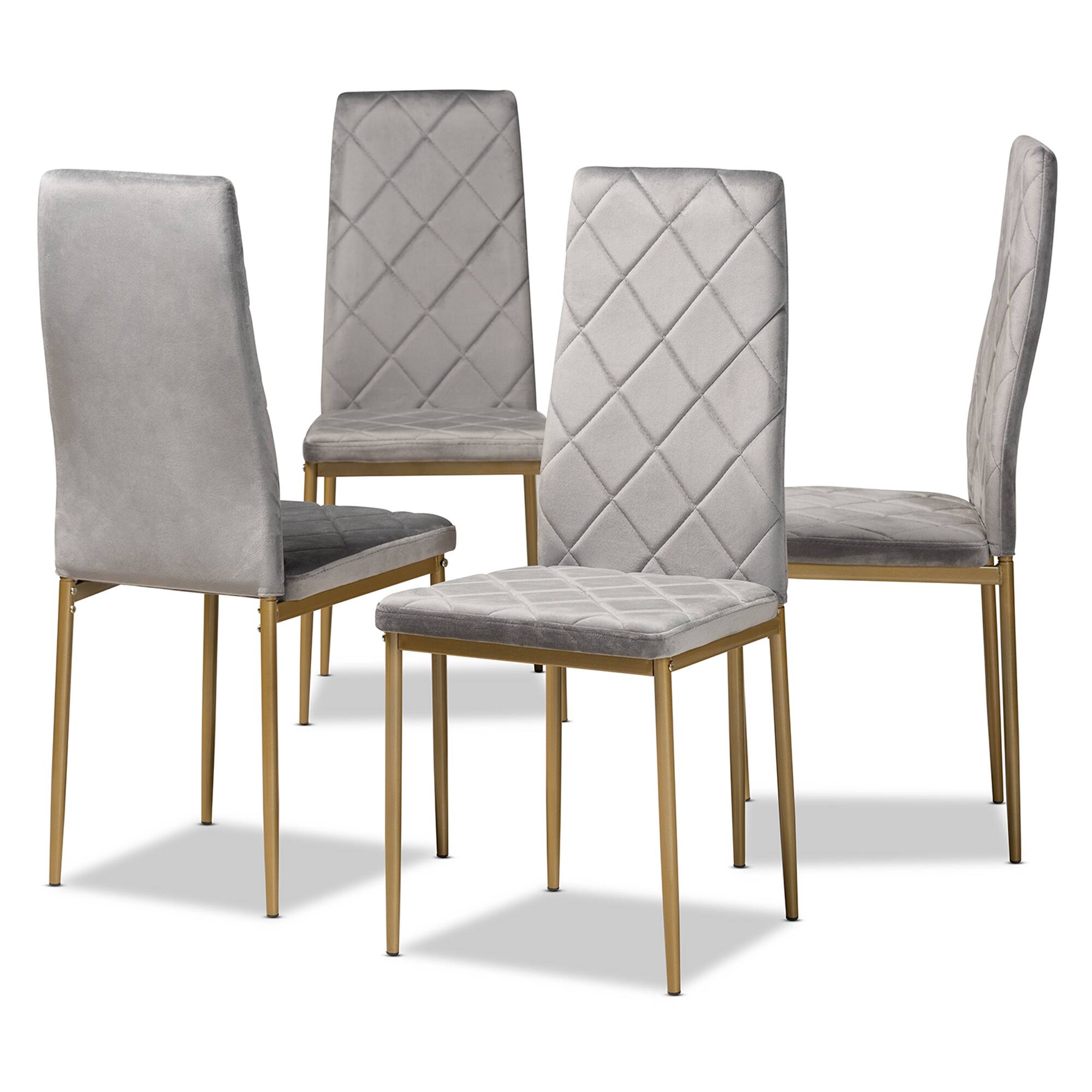 Baxton Studio - Blaise Modern Glam Velvet Fabric Upholstered and Gold Finished Metal 4-Piece Dining Chair Set - Grey/gold