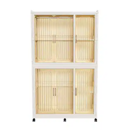 Front. Ecooso - Portable Wardrobe Closet Storage Organizer with 6 Cubes, Magnetic Doors and Hanging Rods Dresser Cabinet - Cream White.