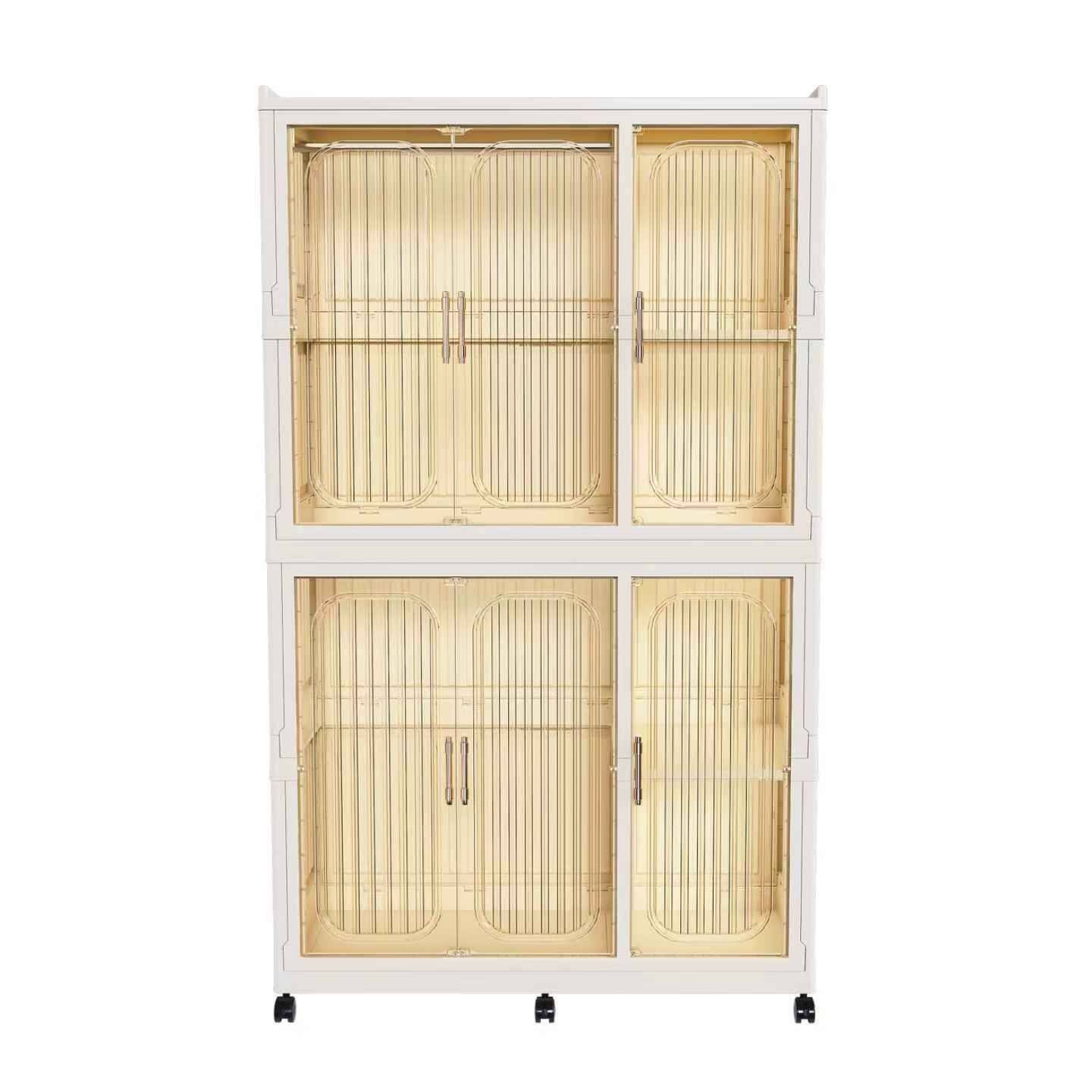 Front. Ecooso - Portable Wardrobe Closet Storage Organizer with 6 Cubes, Magnetic Doors and Hanging Rods Dresser Cabinet - Cream White.