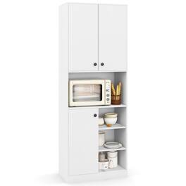 Costway - Kitchen Pantry Storage Cabinet 65.5" Tall Modern Hutch Cabinet with Microwave Stand - White