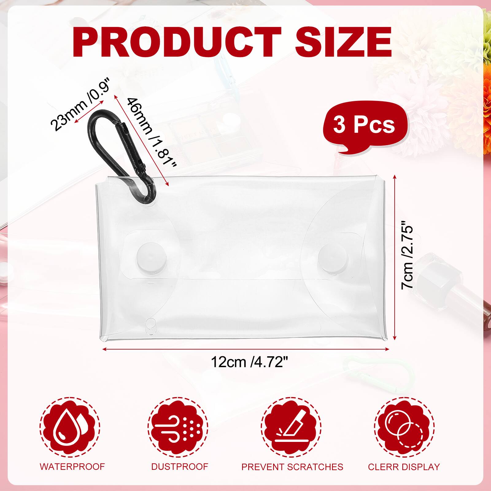 PRODUCT SIZE

23mm / 0.9"  
46mm / 1.81"  
7cm / 2.75"  
12cm / 4.72"  

3 Pcs

WATERPROOF  
DUSTPROOF  
PREVENT SCRATCHES  
CLEAR DISPLAY
