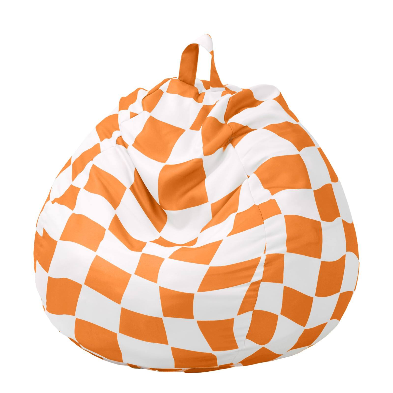 Front. PO3TICJUNKI3 - Bean Bag Chair For Teens no Filler Stuffed Animal Storage Cover Polyester Stuffable Plush Toys Clothes Home - Orange and White Plaid.