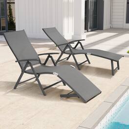 Crestlive Products - Outdoor Aluminum Folding Recliner Adjustable Chaise Lounge (Set of 2) - Gray