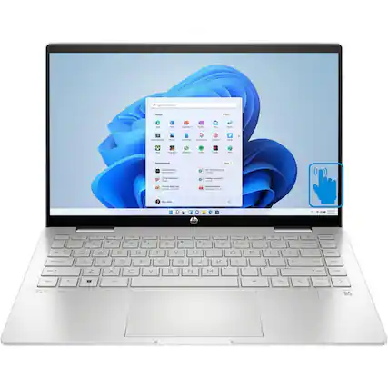 Front. HP - HP Pavilion x360 14-ek2087nr 14" FHD Touch Laptop Core i7-150U 16GB 256GB Win11H - Silver.