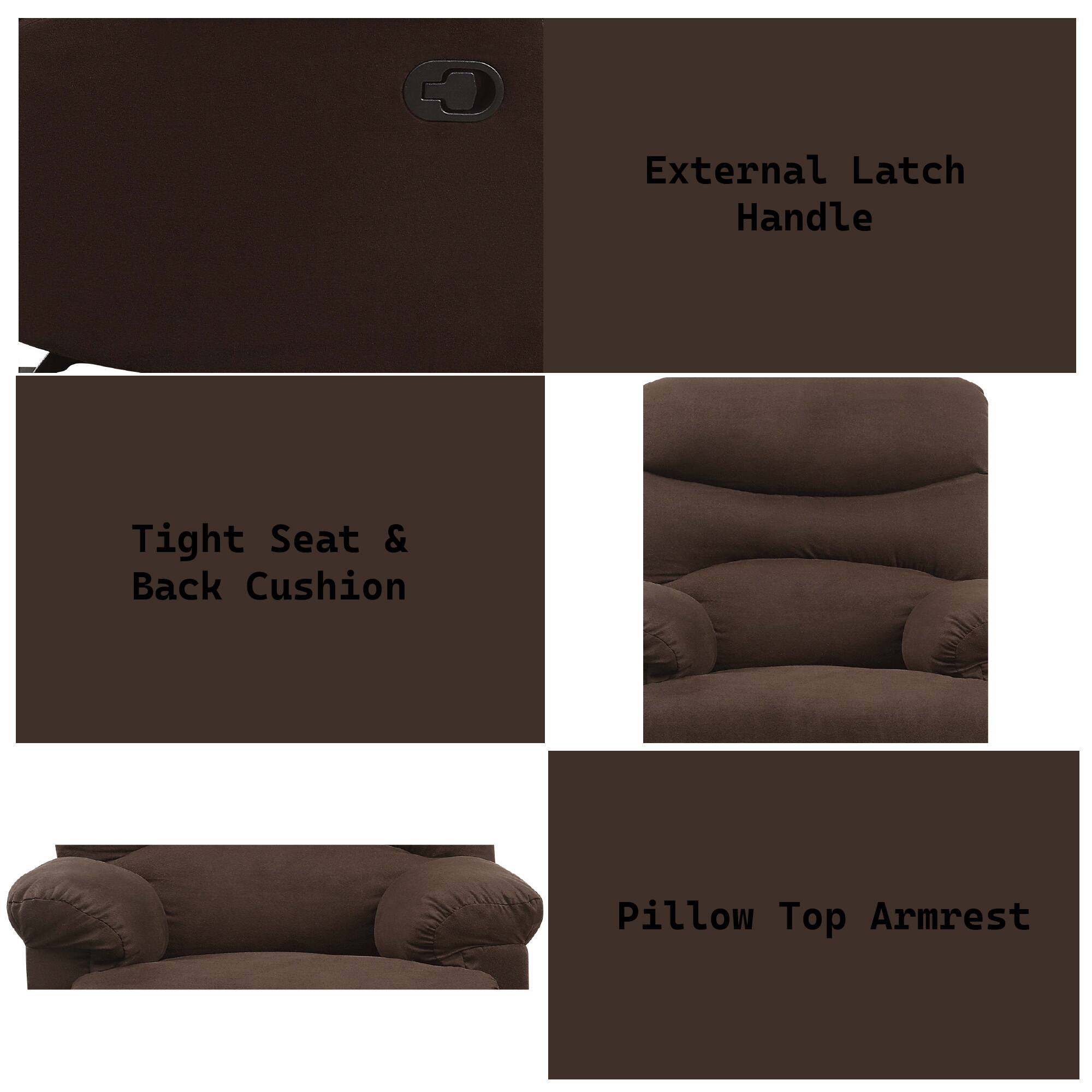 - External Latch Handle
- Tight Seat & Back Cushion
- Pillow Top Armrest