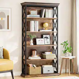 Tribesigns - Bookshelf with Metal Frame and Storage Shelves for Books, Decor and Everyday Organization - Brown