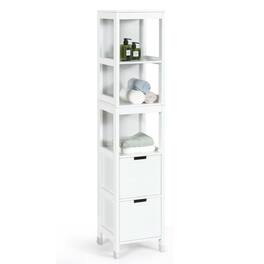 Gymax - Bathroom Floor Cabinet Multifunctional Storage Organizer 5Tier Shelves&2 Drawers - White