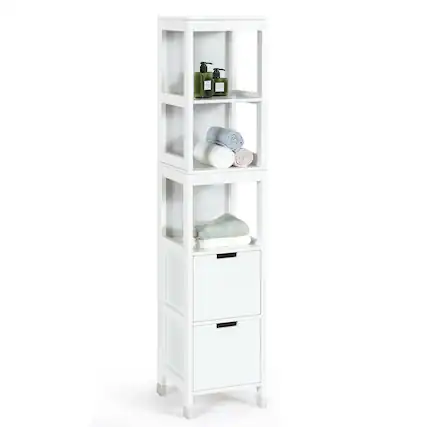 Front. Gymax - Gymax Bathroom Floor Cabinet Multifunctional Storage Organizer 5Tier Shelves&2 Drawers - White.