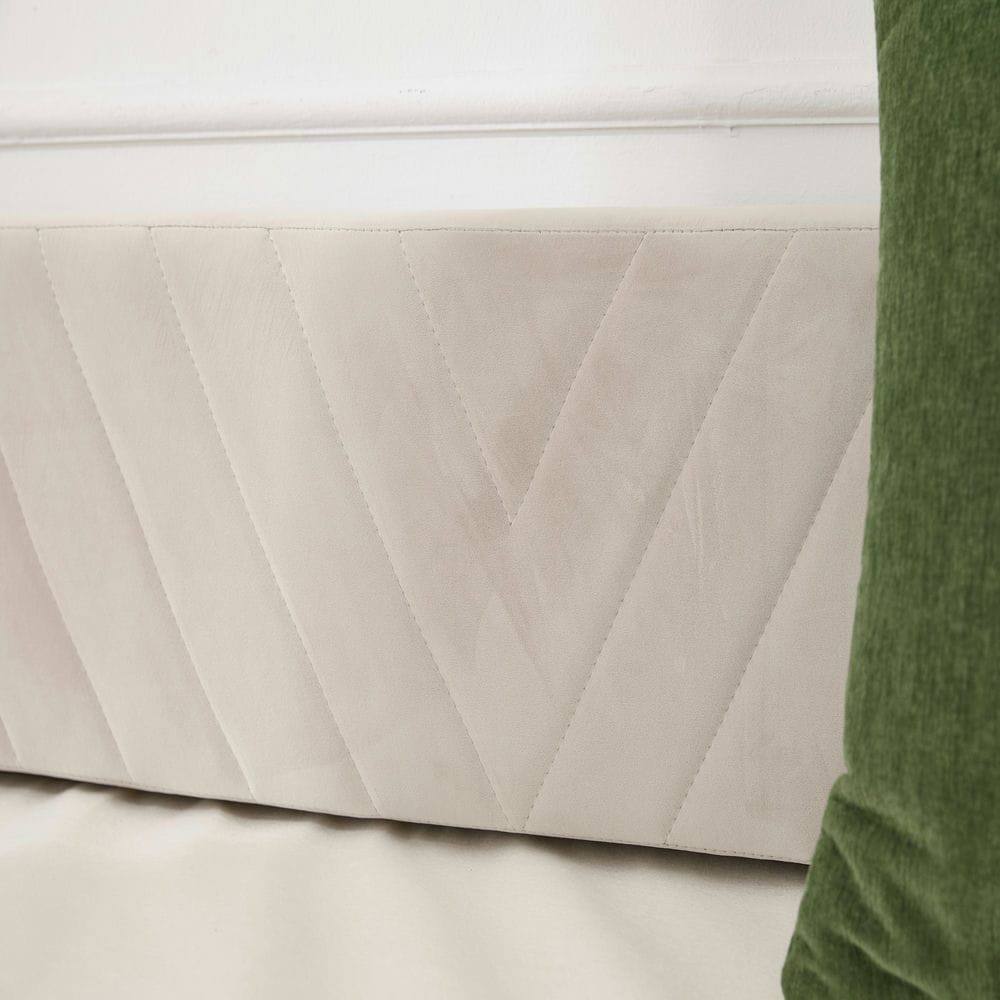 Alt View 9. Kadyn - Twin Upholstered Daybed with Trundle, USB Port & Side Pockets, Modern V-Grain Backrest, No Box Spring - Beige.