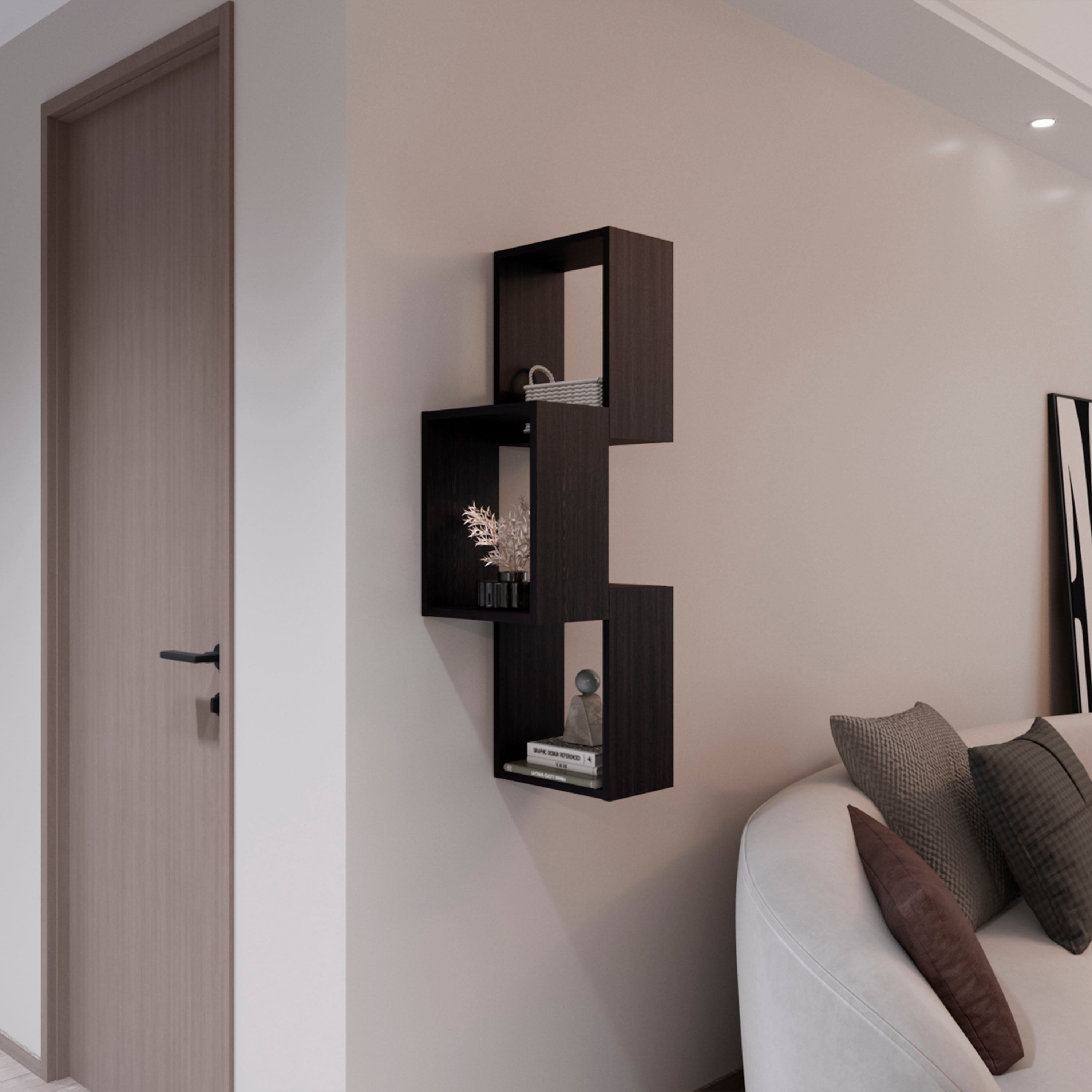 TuHome - Seyner 3-Cube Wall Shelf, Open Storage and Display Shelves for Living Room Decor or Office Decor - Black